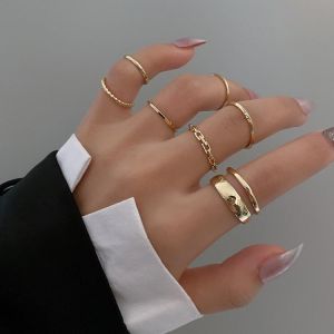 זרע תכשיטים טבעות לאישה. LATS 7pcs Fashion Jewelry Rings Set Hot Selling Metal Hollow Round Opening Women Finger Ring for Girl Lady Party Wedding Gifts
