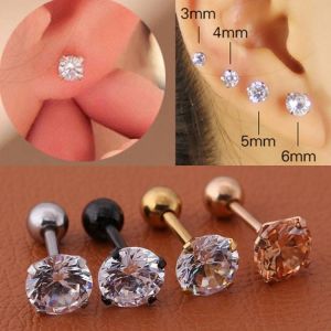 1 Pcs Medical Stainless Steel Crystal Zircon Ear Studs Earrings For Women/Men 4SizeTragus Cartilage Piercing Jewelry