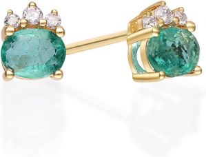 Gin & Grace 10K Yellow Gold Natural Zambian Emerald Earrings with Natural Diamonds for women | Ethically, authentically & 