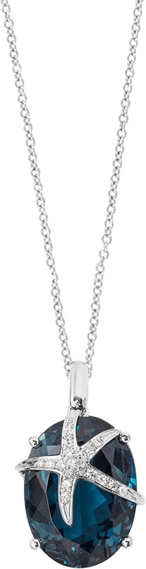 זרע תכשיטים מיוחדים. Effy Jewelry London Blue Topaz & Diamond Starfish Pendant Necklace in 14K White Gold, 13.73 TWC-HPWCQ223MI
