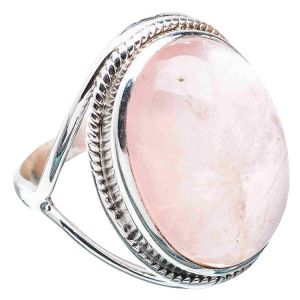 Navya Craft Rose Quartz Oval Silver Statement Ring 925 Solid Sterling Silver Handmade Women Pink Gemstone Jewelry Size 4-13 US