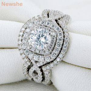 זרע תכשיטים טבעות לאישה. Newshe 3 Pieces 925 Sterling Silver Wedding Rings for Women 2.1Ct Simulated Diamond AAAAA CZ Engagement Ring Set Size 4~13