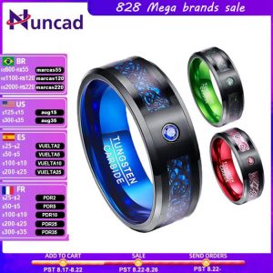 Nuncad 8mm Men&#x27;s Ring Tungsten Carbide Ring Wedding Band Celtic Dragons Red Green Blue Carbon Fiber Tungsten Ring Comfort Fit