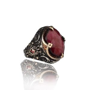 Ruby Stone Men Silver Ring, 925 Sterling Silver Ruby Gemstone Ring, Handmade Turkish Silver Ring with Natural Ruby Stone, Gift for
