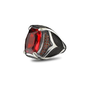 925 Sterling Silver Men&#x27;s Ring with Garnet Stone, Handmade Garnet Stone Silver Ring, Gift for Him, Anniversary Gift