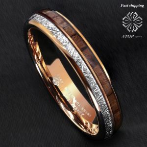 6mm Rose Gold Dome Tungsten Ring Silver Koa Wood Inlay Bridal ATOP Men Jewelry Customized Jewelry