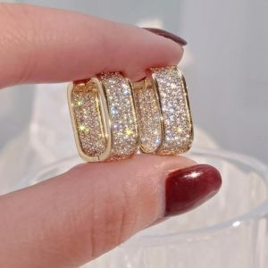 Huitan Fashion Contracted Design U Hoop Metal Earrings For Women Full Paved Shiny Cz Daily Wear Exquisite Earrings 2022 Jewelry - 