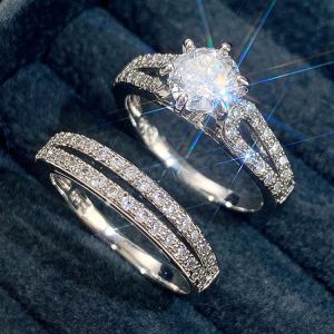 Huitan Wedding Trend Cubic Zirconia Rings For Women Silver Color/gold Color Modern Fashion Engagement Bands Jewelry Wholesale - Ri