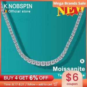 Knobspin Moissanite Tennis Necklace For Woman Wedding Jewely With Certificate 925 Sterling Sliver Plated 18k White Gold Necklace -