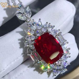 זרע תכשיטים שרשראות ותליונים. Wong Rain Luxury 925 Sterling Silver VVS 3EX 10CT Created Moissanite Ruby Gemstone Anniversary Pendant Necklace Fine Jewelry