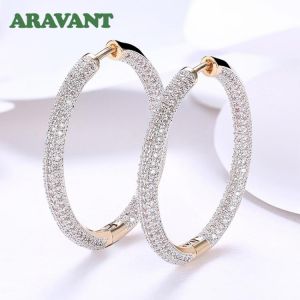 925 Silver 34mm 18k Gold Circle Hoop Earrings For Women Fashion Wedding Jewelry - Hoop Earrings - AliExpress