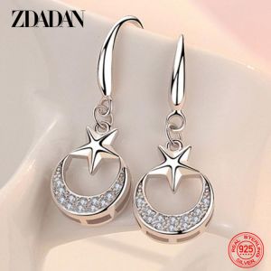 Zdadan 925 Sterling Silver Star Moon Dangle Earrings For Women Fashion Party Jewelry Accessories - Drop Earrings - AliExpress