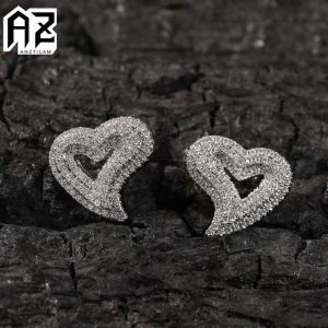 Az New Hollowed Out Heart Earrings Hip Hop Iced Out Studs Earrings For Women Gold Silver Color Male Ear Jewelry Drop Shipping - Cl